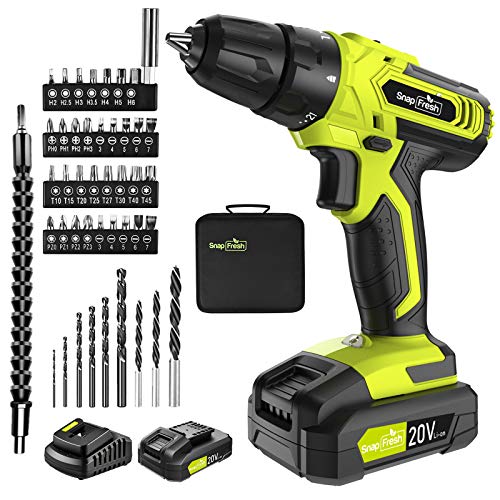 SnapFresh Cordless Drill - 20V Cordless Drill with Battery & Charger, Impact Drill Set for Home, Power Drill Driver with Variable Speed Control, Electric Drill Combo Kit (Battery & Charger Included)