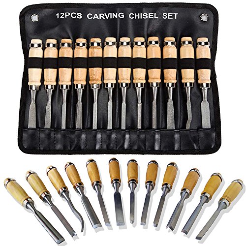 Chiyuehe Professional Wood Carving Chisel Set - 12 Piece Sharp Woodworking Tools w/Carrying Case - Great for Beginners